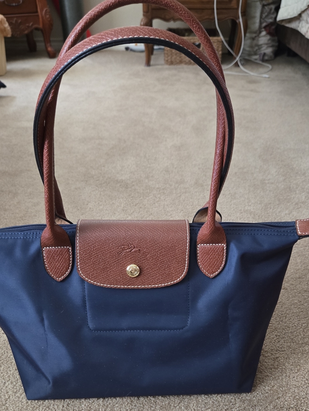 Navy Medium Le Pliage Longchamp Foldable Nylon Bag With Le Pliage Navy Insert